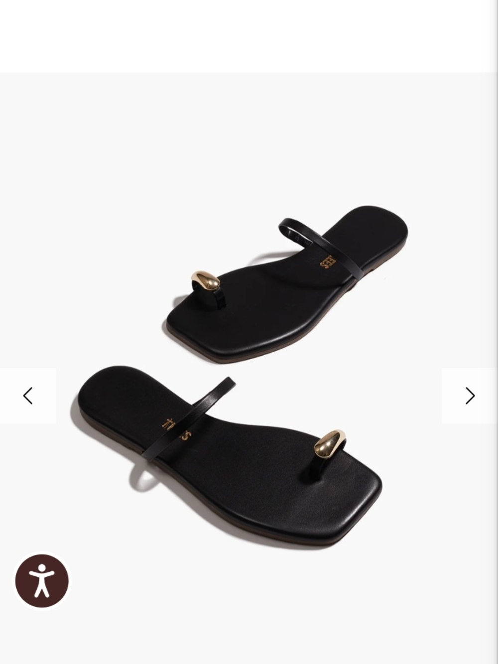 Tkees BNWT Black Leather Toe-Ring Slide Sandals with Gold Accent